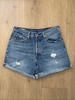 Levi’s 501 Mid Thigh Distressed Blue Denim Shorts